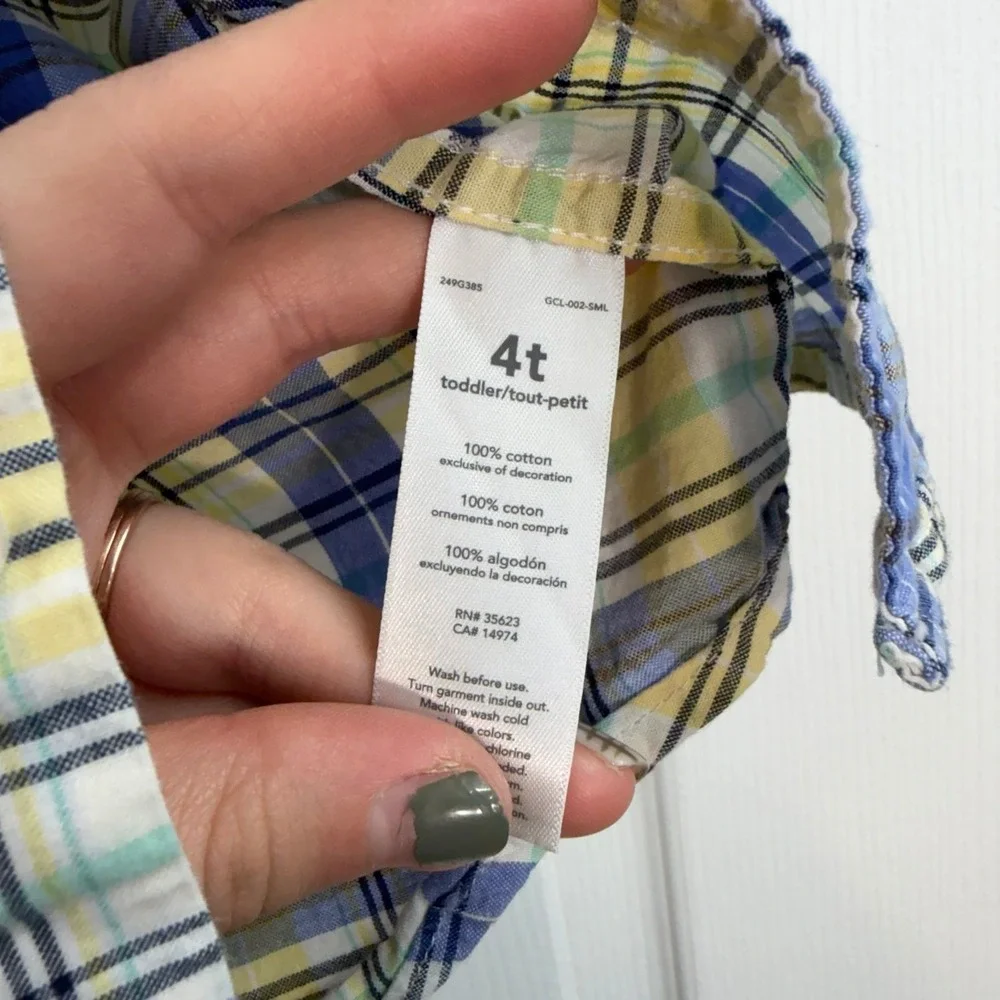 Carter's boy's yellow blue plaid‎ collared button down formal dress shirt cotton